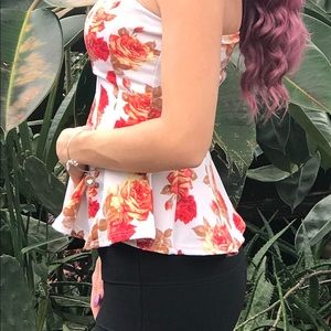 Pencil skirt, floral tube top and blazer!